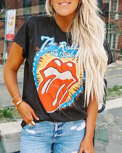 Lip Print Short Sleeve T-shirt