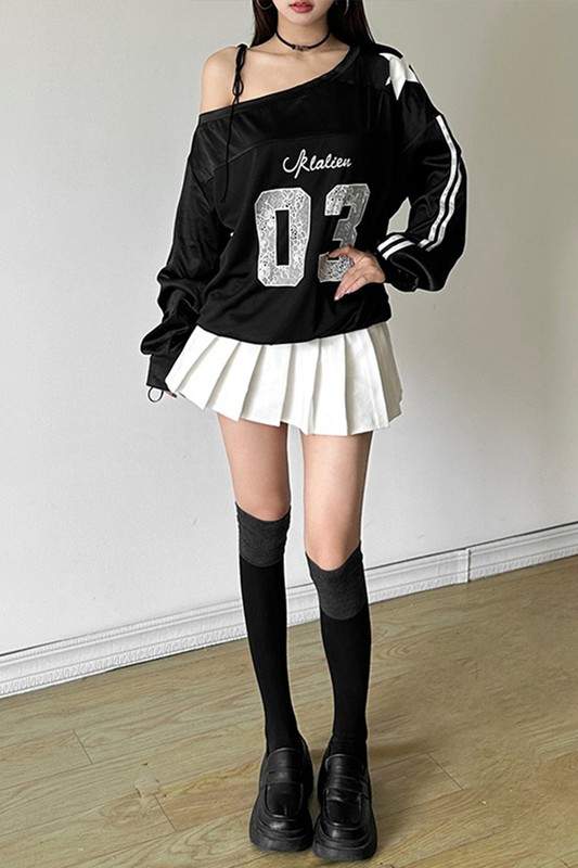 STAR ATHLETE OFF SHOULDER SWEATSHIRT