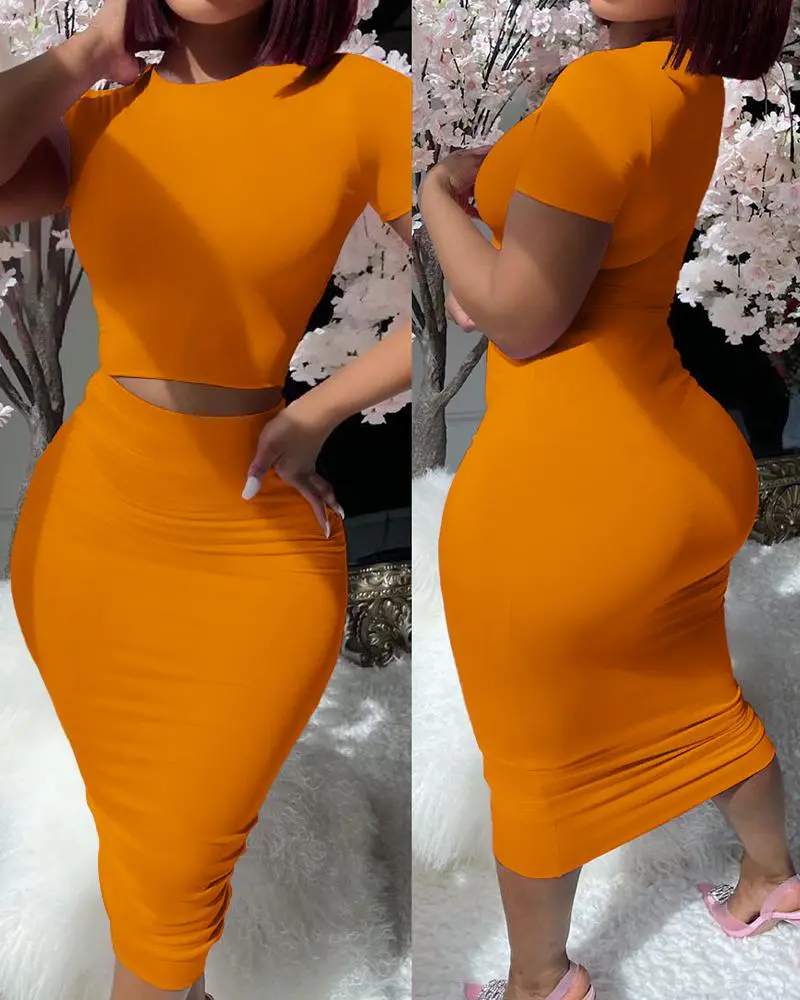 SHORT SLEEVE TOP HIGH WAIST SKIRT SET