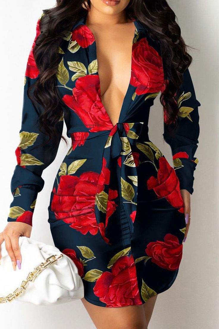 SEXY SOLID BANDAGE SPLIT JOINT V NECK SHIRT DRESS DRESSES