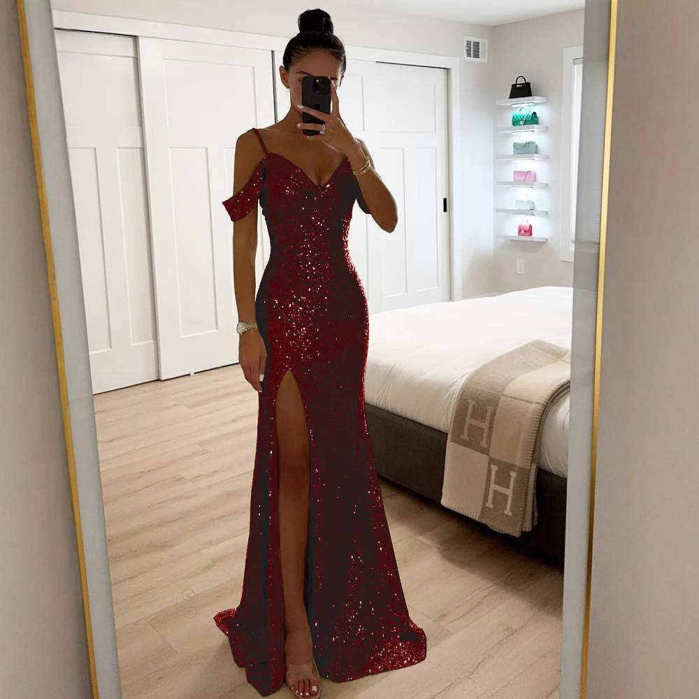 SPRING SLING SEQUIN SPLIT DRESS INS LEISURE LOOSE PARTY DRESS