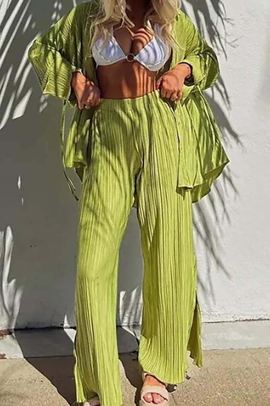 PLEATED LONG SLEEVE BLOUSE PANTS SET