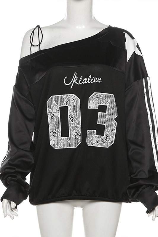 STAR ATHLETE OFF SHOULDER SWEATSHIRT