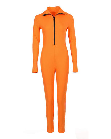 CONTRAST BINDING ZIP FRONT HIGH NECK JUMPSUIT