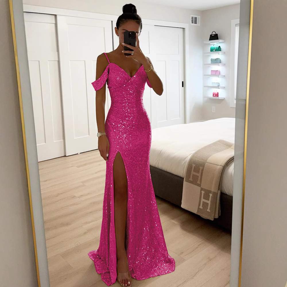 SPRING SLING SEQUIN SPLIT DRESS INS LEISURE LOOSE PARTY DRESS