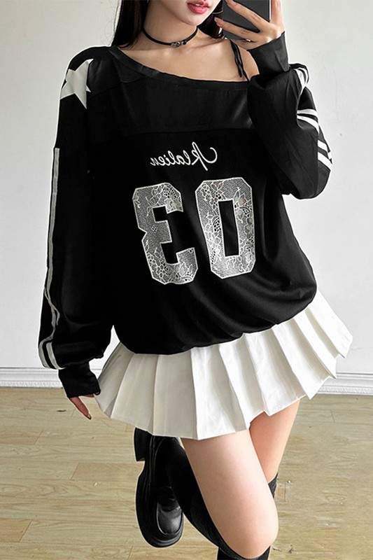 STAR ATHLETE OFF SHOULDER SWEATSHIRT