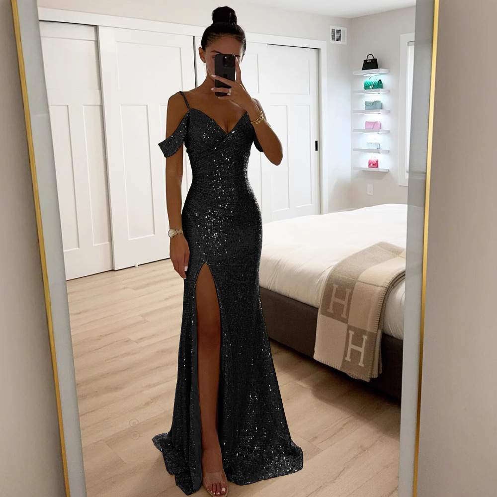 SPRING SLING SEQUIN SPLIT DRESS INS LEISURE LOOSE PARTY DRESS