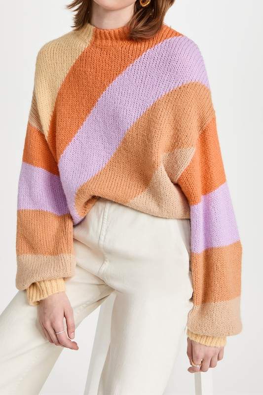 MULTI STRIPE CREW NECK SWEATER