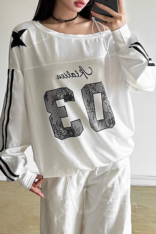 STAR ATHLETE OFF SHOULDER SWEATSHIRT