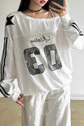 STAR ATHLETE OFF SHOULDER SWEATSHIRT