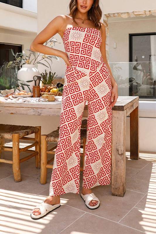 PRINTED SCARF TOP PANTS SET