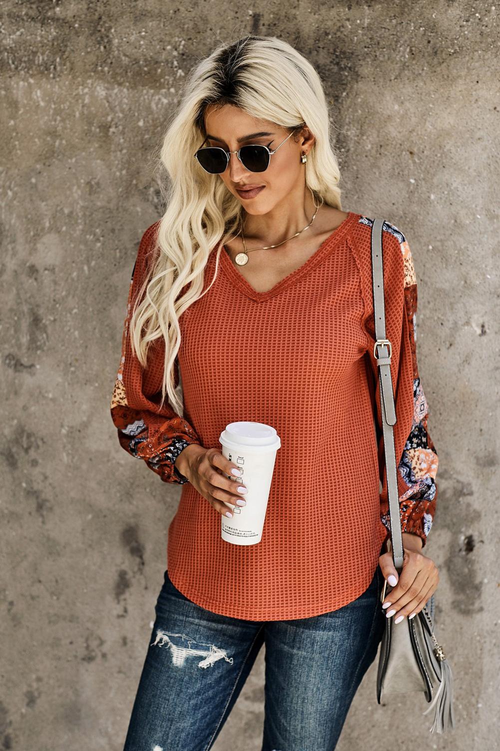 Chic Patterned Women's Long Sleeve Blouse