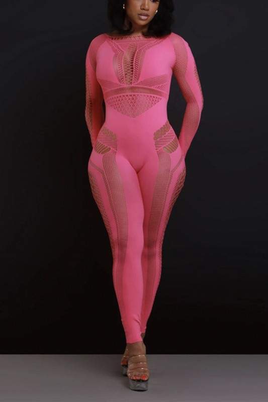 MESH KEYHOLES BODYCON JUMPSUIT