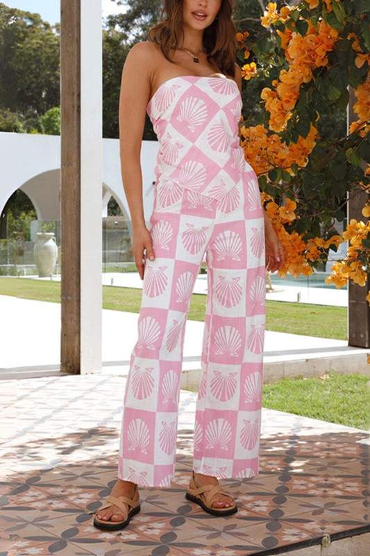 PRINTED SCARF TOP PANTS SET