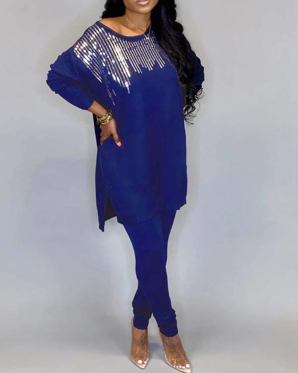 Elegant Loungewear: Sparkly Tunic & Leggings Set