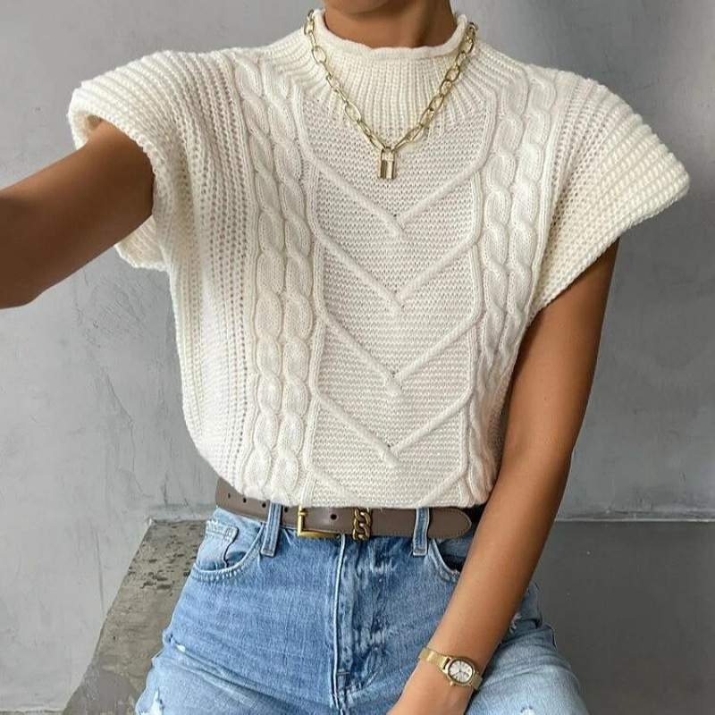 CUSTOM SPRING FASHION SWEATER OUTER WEAR TWIST HIGH COLLAR VEST WOMEN