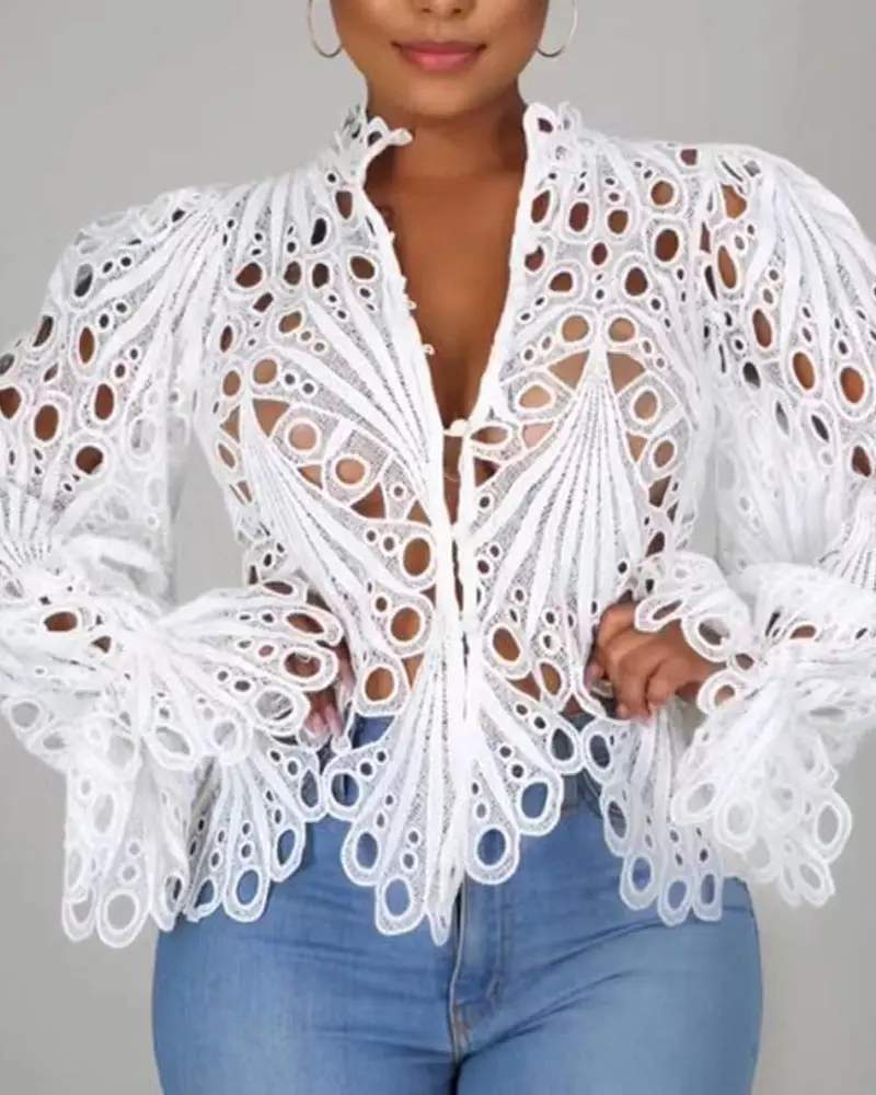 Elegant Long Sleeve Lace Shirt
