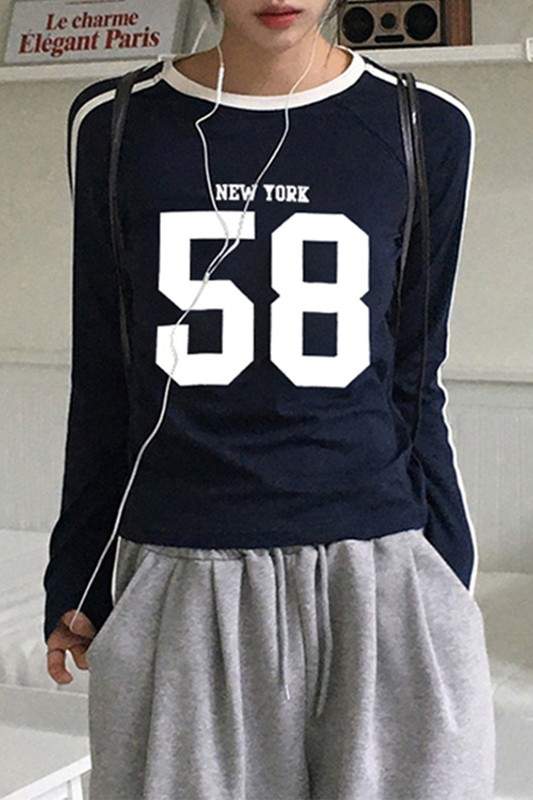 NUMBER PRINTED LONG SLEEVE SHIRT