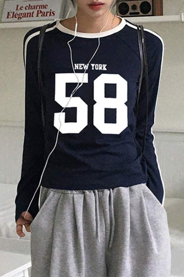 NUMBER PRINTED LONG SLEEVE SHIRT