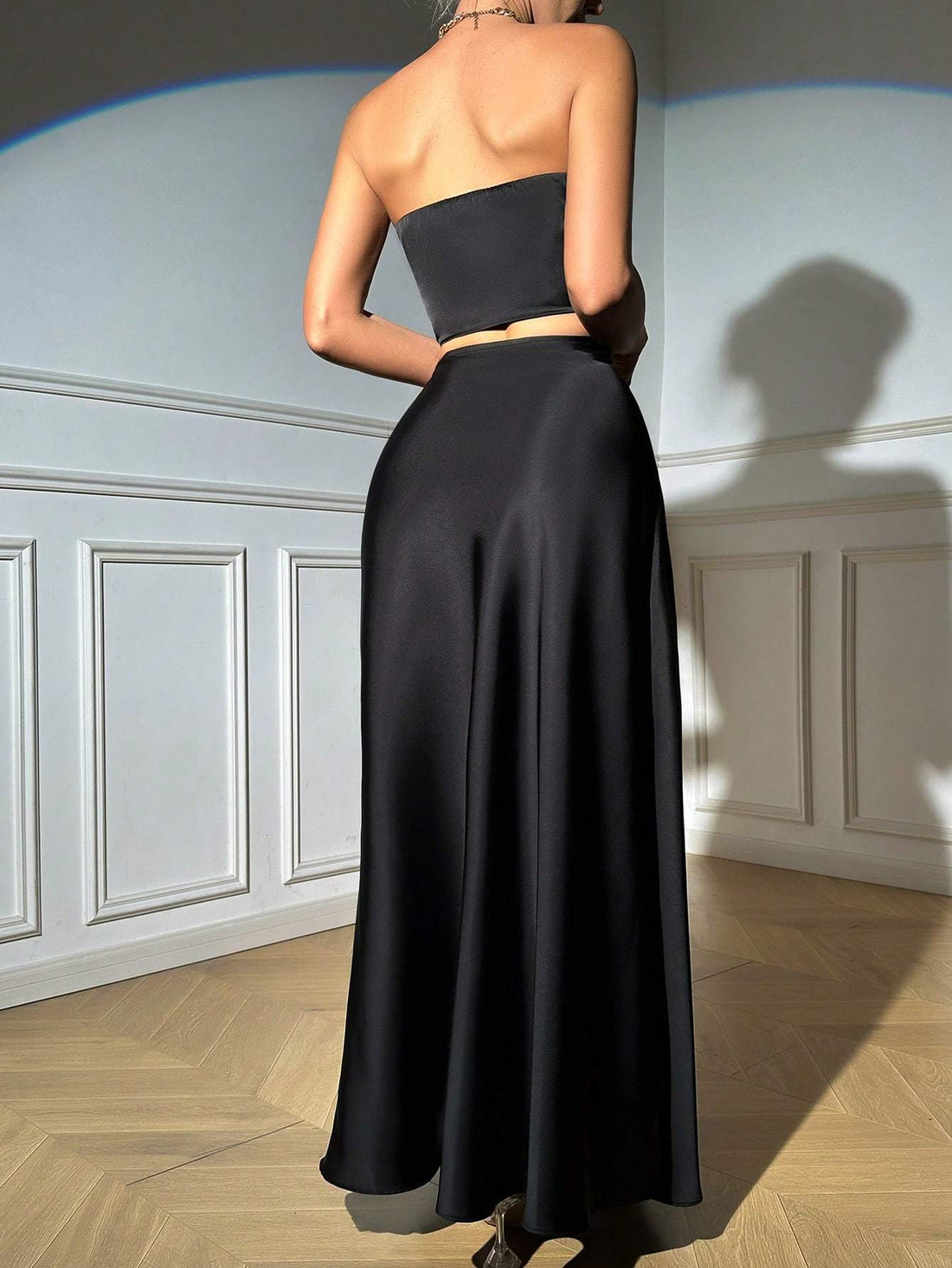 BAE LADIES STRAPLESS CROP TOP SKIRT 2PCS SET