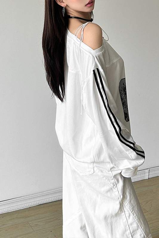 STAR ATHLETE OFF SHOULDER SWEATSHIRT
