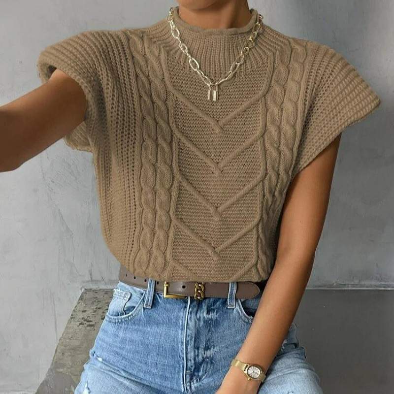 CUSTOM SPRING FASHION SWEATER OUTER WEAR TWIST HIGH COLLAR VEST WOMEN