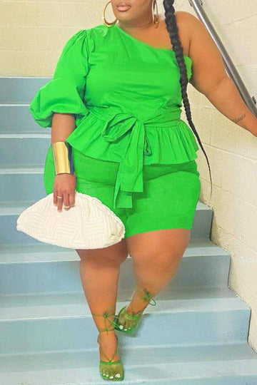 Elegant One Shoulder Peplum Dress Fashion