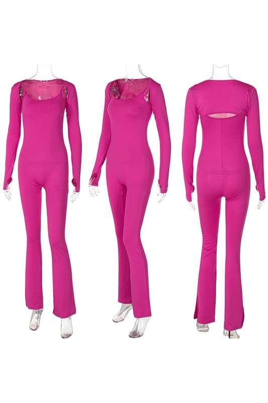 LONG SLEEVE SHRUG AND BODYCON JUMPSUIT SET