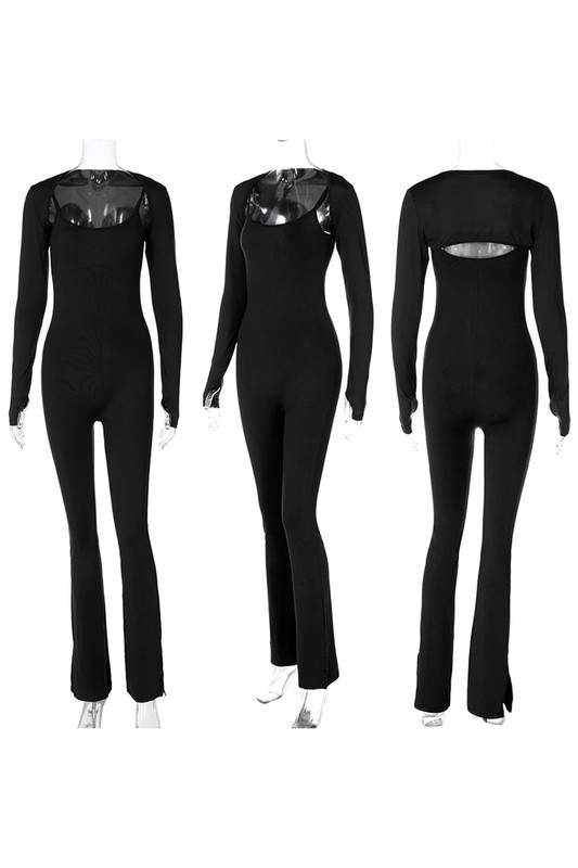 LONG SLEEVE SHRUG AND BODYCON JUMPSUIT SET