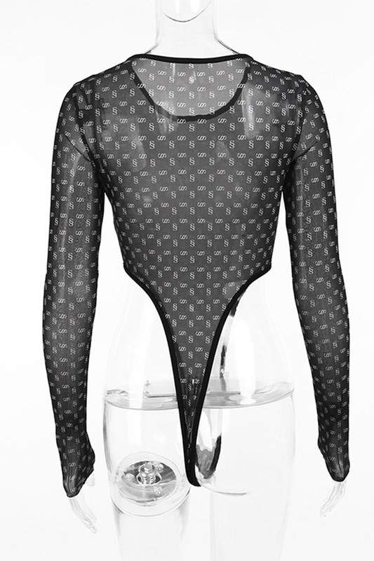 GRAPHIC MESH BODYSUIT TOP