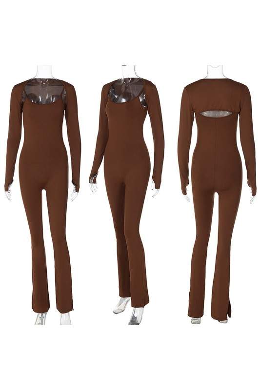 LONG SLEEVE SHRUG AND BODYCON JUMPSUIT SET