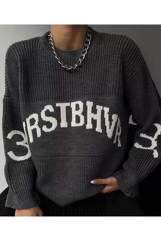 LETTER PRINT LOOSE SWEATER