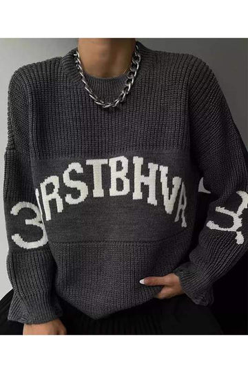 LETTER PRINT LOOSE SWEATER