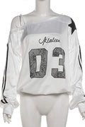 STAR ATHLETE OFF SHOULDER SWEATSHIRT