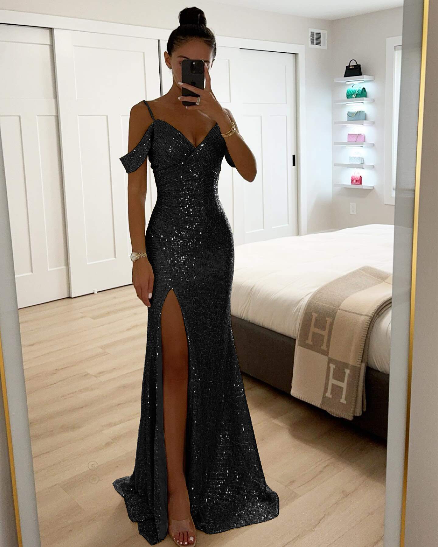 SPRING SLING SEQUIN SPLIT DRESS INS LEISURE LOOSE PARTY DRESS
