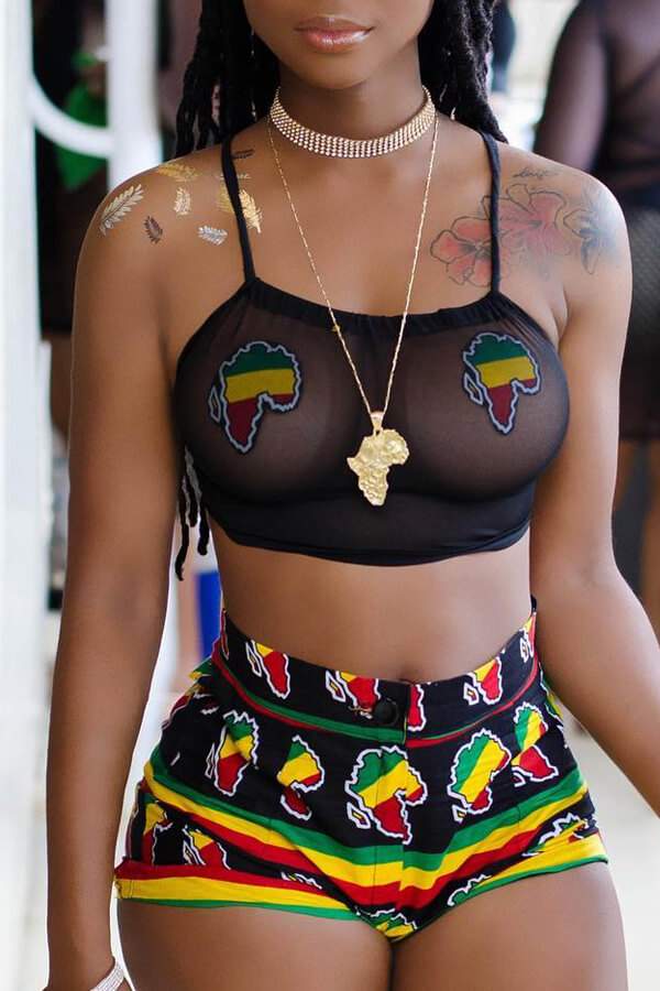 SXY PRINT BLACK TWO PIECE SHORTS SET