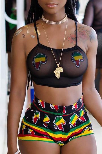 SXY PRINT BLACK TWO PIECE SHORTS SET
