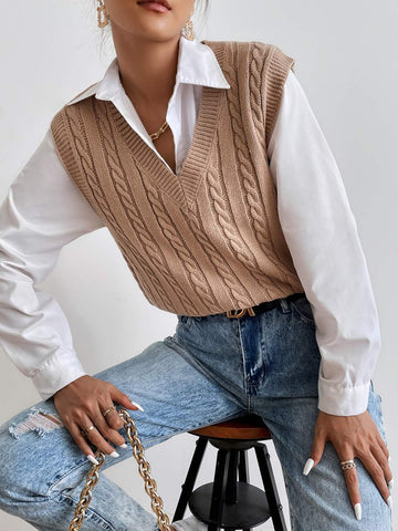 CABLE KNIT SWEATER VEST WITHOUT BLOUSE