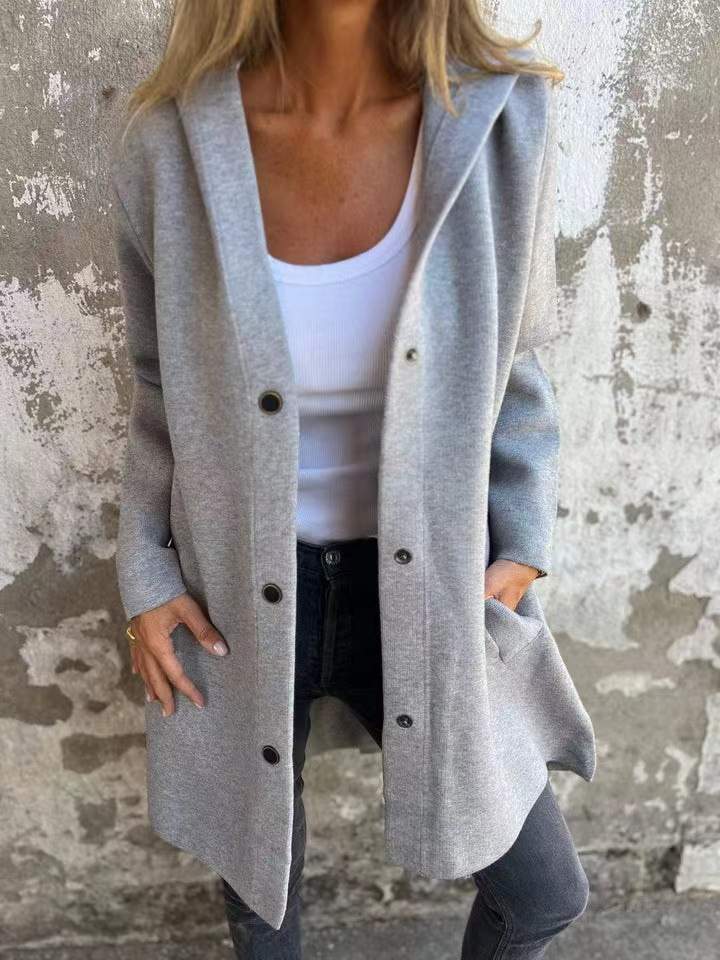SINGLE BREASTED HOODED JACKET COAT CARDIGAN