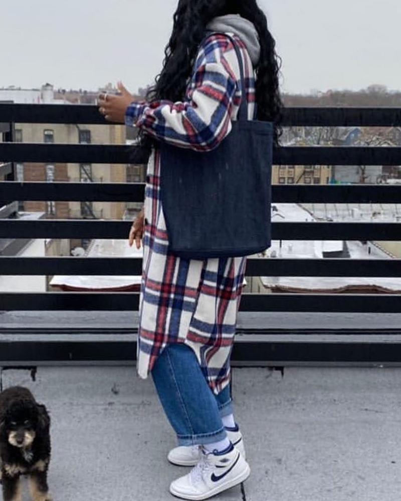 Casual Plaid Long Sleeve Long Coat