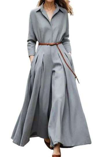 LONG SLEEVE WIDE LEG PLEATED JUMPSUIT