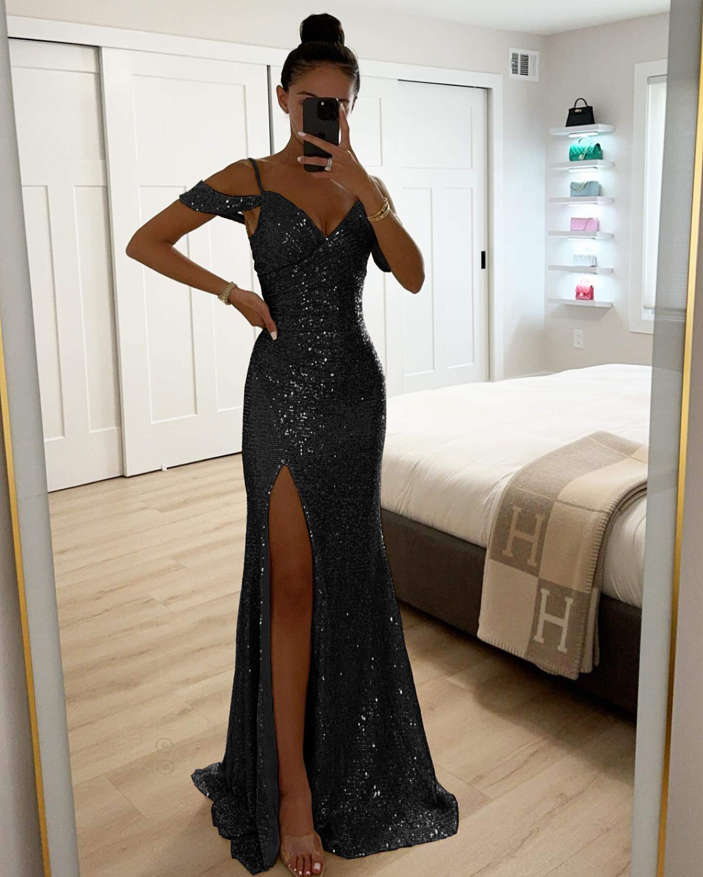 SPRING SLING SEQUIN SPLIT DRESS INS LEISURE LOOSE PARTY DRESS