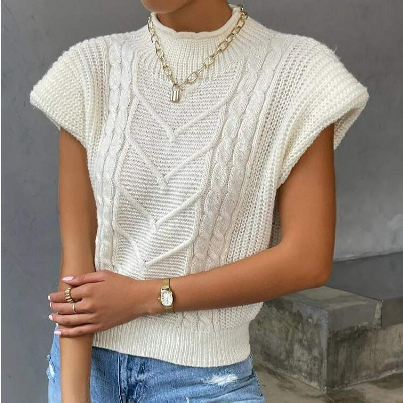 CUSTOM SPRING FASHION SWEATER OUTER WEAR TWIST HIGH COLLAR VEST WOMEN