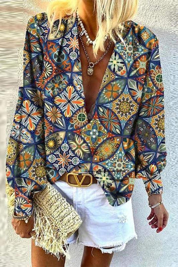 CASUAL BOHO PRINT LONG SLEEVE TOP