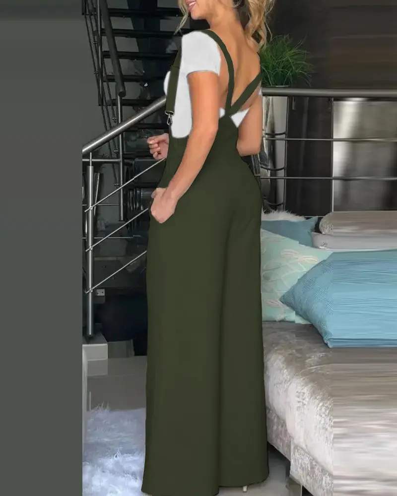 WIDE LEG POCKET DESIGN SUSPENDER JUMPSUIT